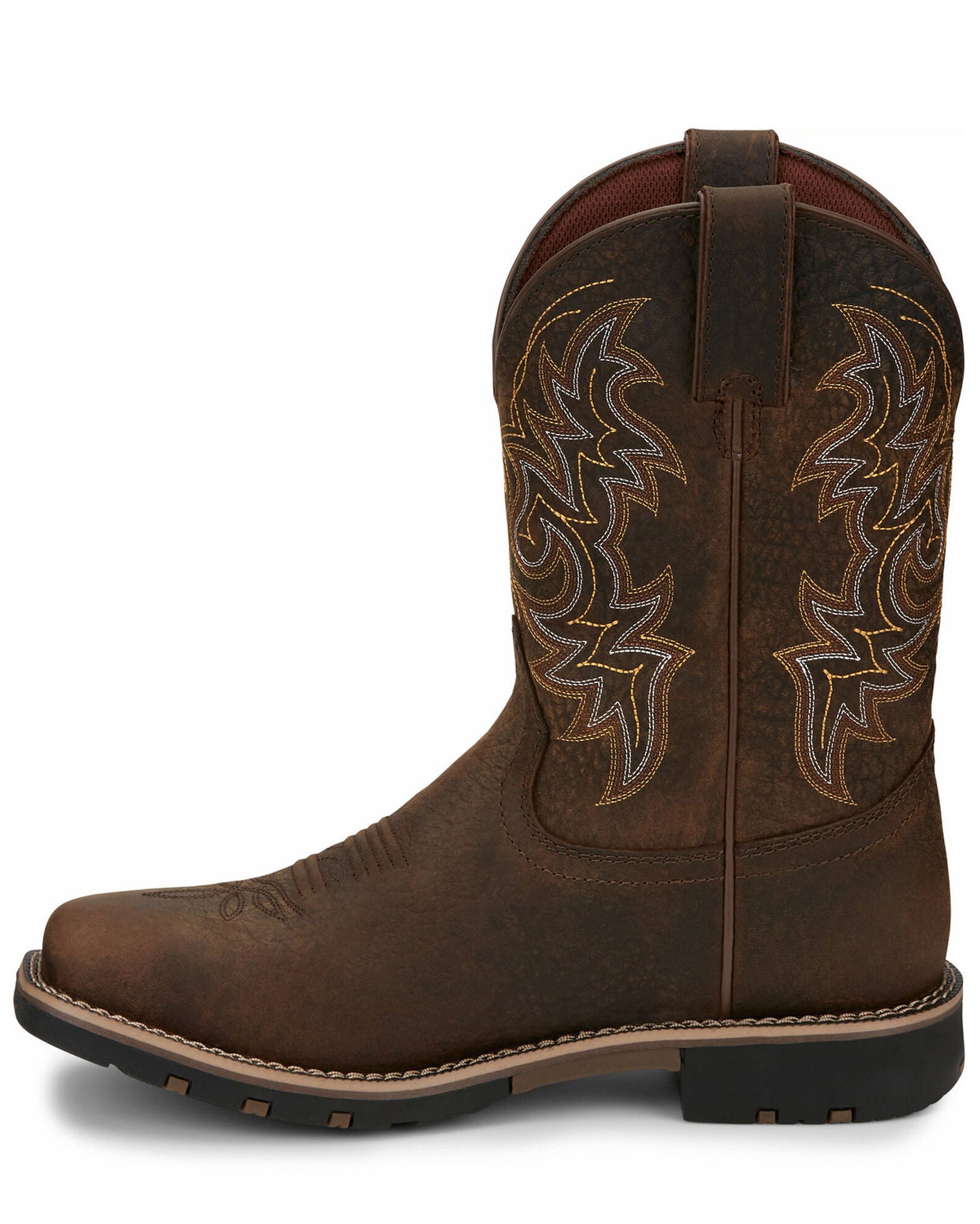 Product Name Justin Men's Fireman Brown Western Boots Square Toe