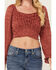 Image #3 - Beyond The Radar Women's Floral Lace Long Sleeve Tie Back Cropped Shirt, Rust, hi-res