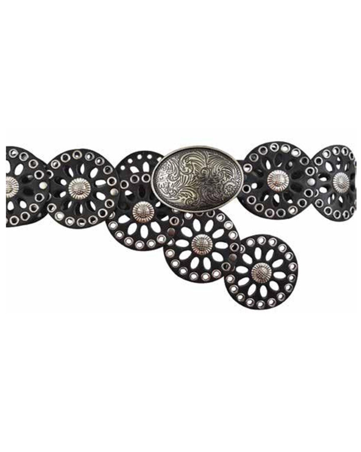 Lyntone Women's Black Round Leather Concho Belt, Black, hi-res