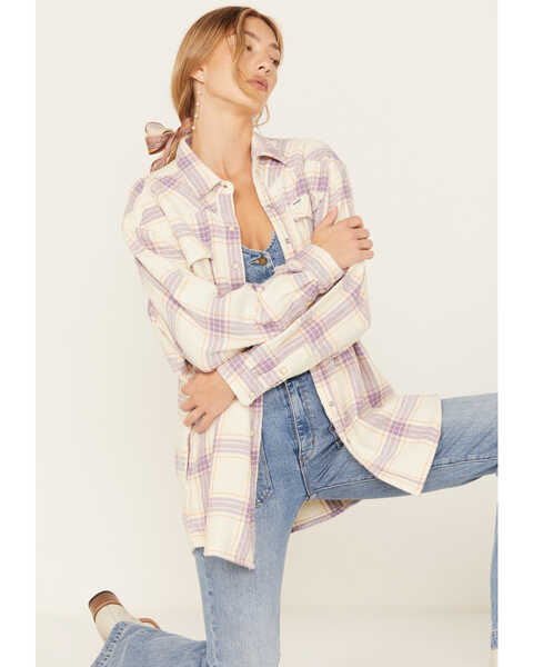 Image #1 - Wrangler Women's Jumbo Plaid Print Long Sleeve Western Snap Shirt, Lavender, hi-res
