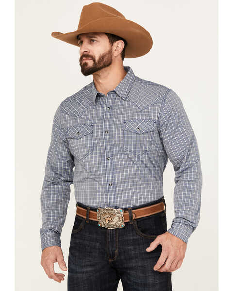 Image #1 - Cody James Men's Trainer Plaid Print Long Sleeve Snap Western Shirt - Big, Navy, hi-res
