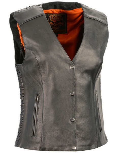 Milwaukee Leather Women's Phoenix Stud Embroidered Snap Front Vest - 4X, Black, hi-res