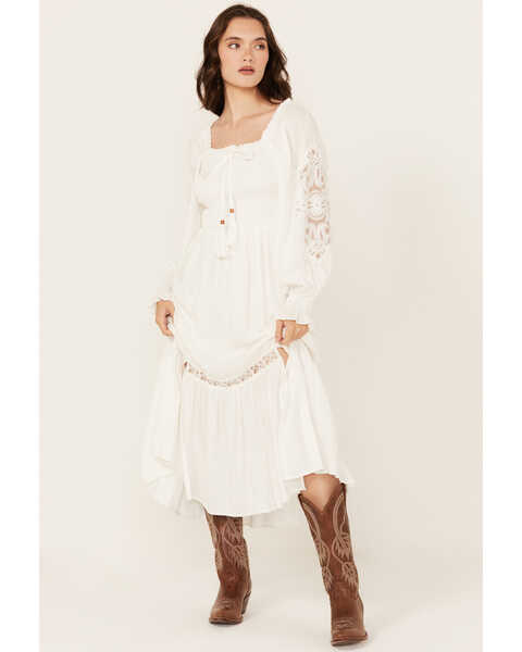 Image #1 - Miss Me Women's Lace Detail Midi Dress, White, hi-res