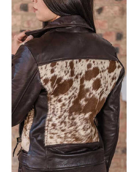 Image #2 - STS Ranchwear Women's Cow Print Leather Jacket, Brown, hi-res