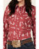 Image #3 - Wrangler Women's Southwestern Print Long Sleeve Pearl Snap Western Shirt , Red, hi-res
