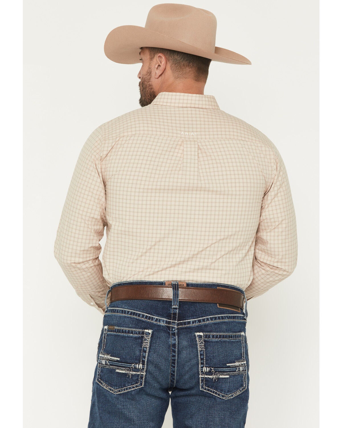 Image #4 - Ariat Men's Pro Series Walt Plaid Print Fitted Long Sleeve Button-Down Western Shirt, Beige, hi-res