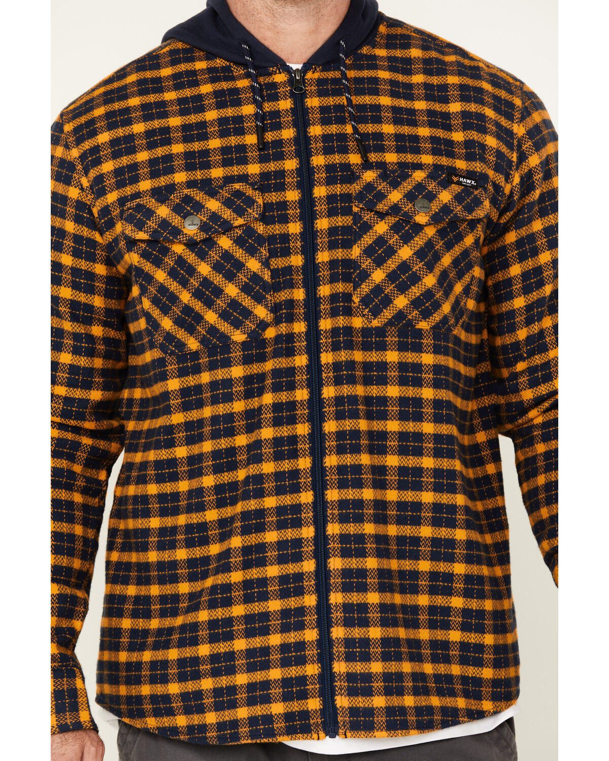 Image #3 - Hawx Men's Jacob Plaid Print Long Sleeve Hooded Flannel Shirt, Navy, hi-res