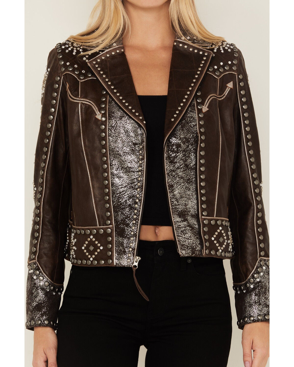 Image #3 - Double D Ranch Women's Embellished Fringe Leather Jacket, Brown, hi-res