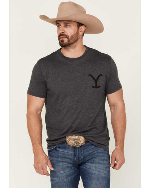 Wrangler Men's Heathered Yellowstone Dutton Ranch Graphic T-Shirt , Charcoal, hi-res