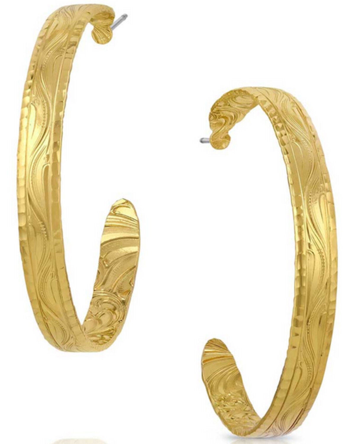 Image #1 - Montana Silversmiths Women's Timeless Treasure Chiseled Hoop Earrings, Gold, hi-res