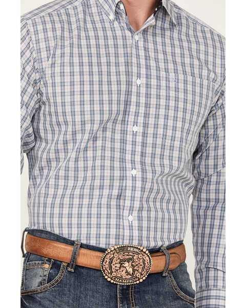 Image #3 - Ariat Men's Kelvin Plaid Print Long Sleeve Button-Down Western Shirt, Blue, hi-res