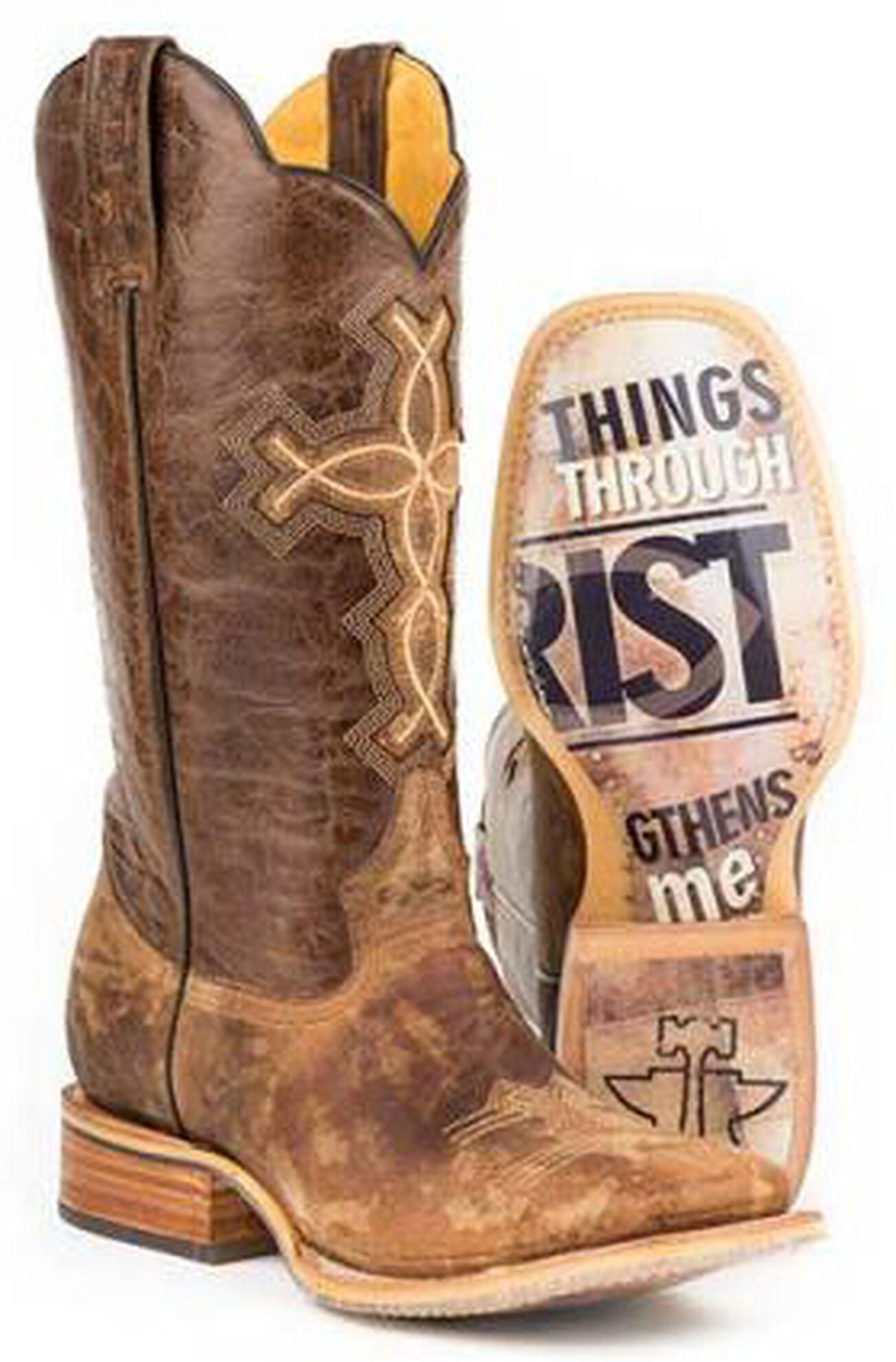 Tin Haul Men s Ichthys Philippians 4 13 Western Boots Broad Square Toe Sheplers