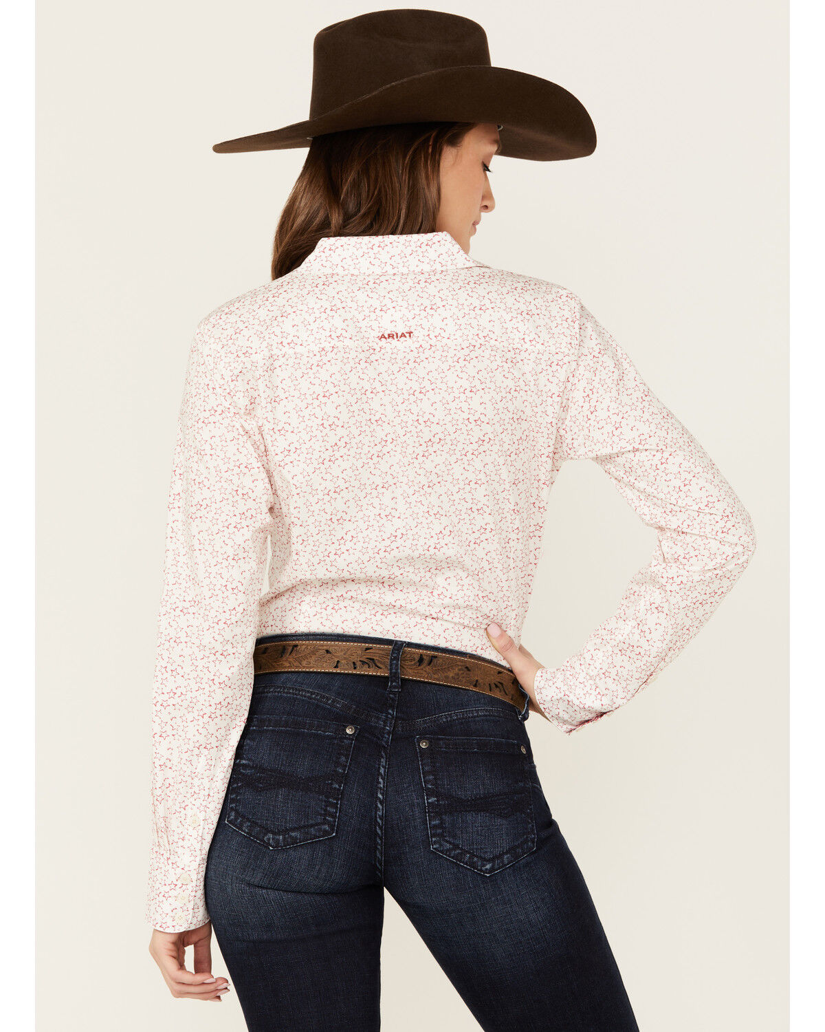 Image #4 - Ariat Women's Kirby Stretch Star Print Button-Down Long Sleeve Western Shirt, White, hi-res