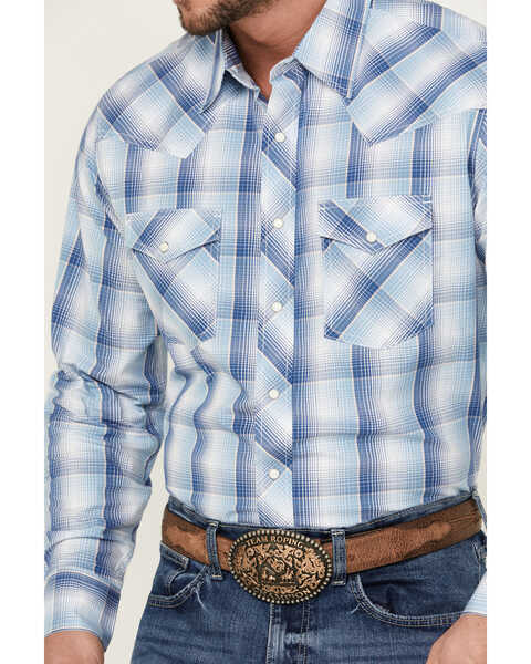 Image #3 - Wrangler 20X Men's Advanced Comfort Plaid Print Long Sleeve Snap Stretch Western Shirt , Blue, hi-res