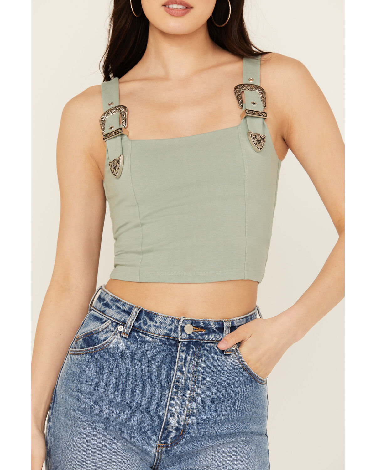 Image #3 - Rock & Roll Denim Women's Buckle Tank Top, Green, hi-res