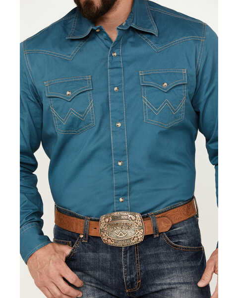 Image #3 - Wrangler Retro Men's Premium Long Sleeve Snap Western Shirt, Teal, hi-res