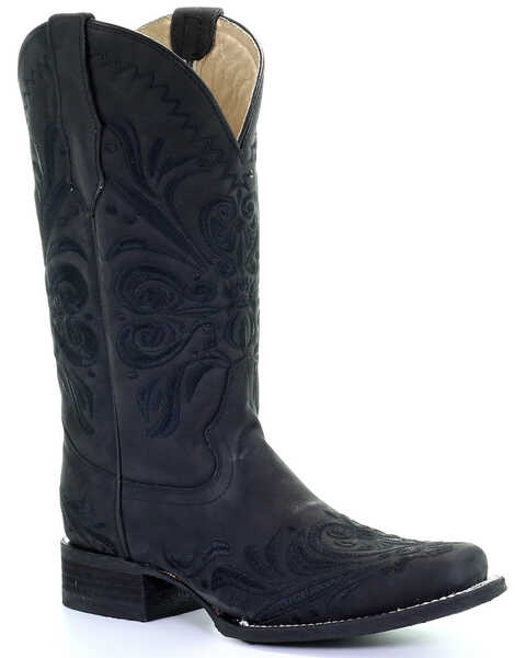 Circle G Women's Embroidery Western Boots - Square Toe, Black, hi-res