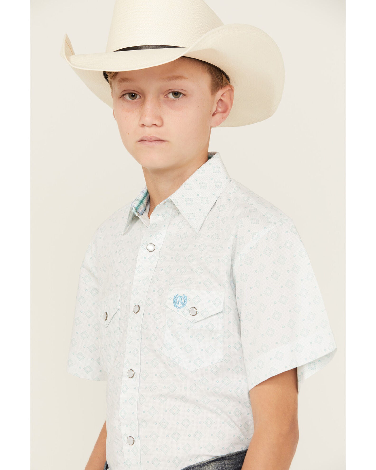 Product Name: Panhandle Boys' Geo Print Short Sleeve Pearl Snap Western ...