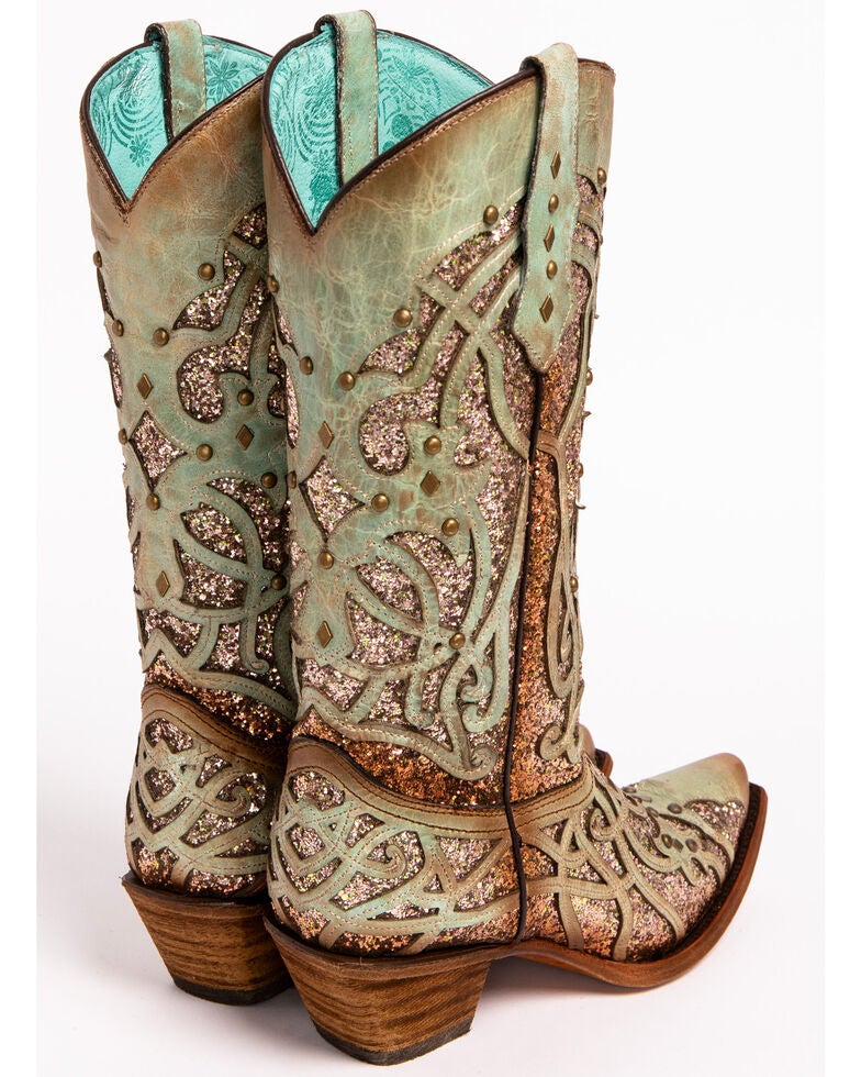 Corral Women's Mint Glitter Inlay Western Boots Snip Toe Sheplers