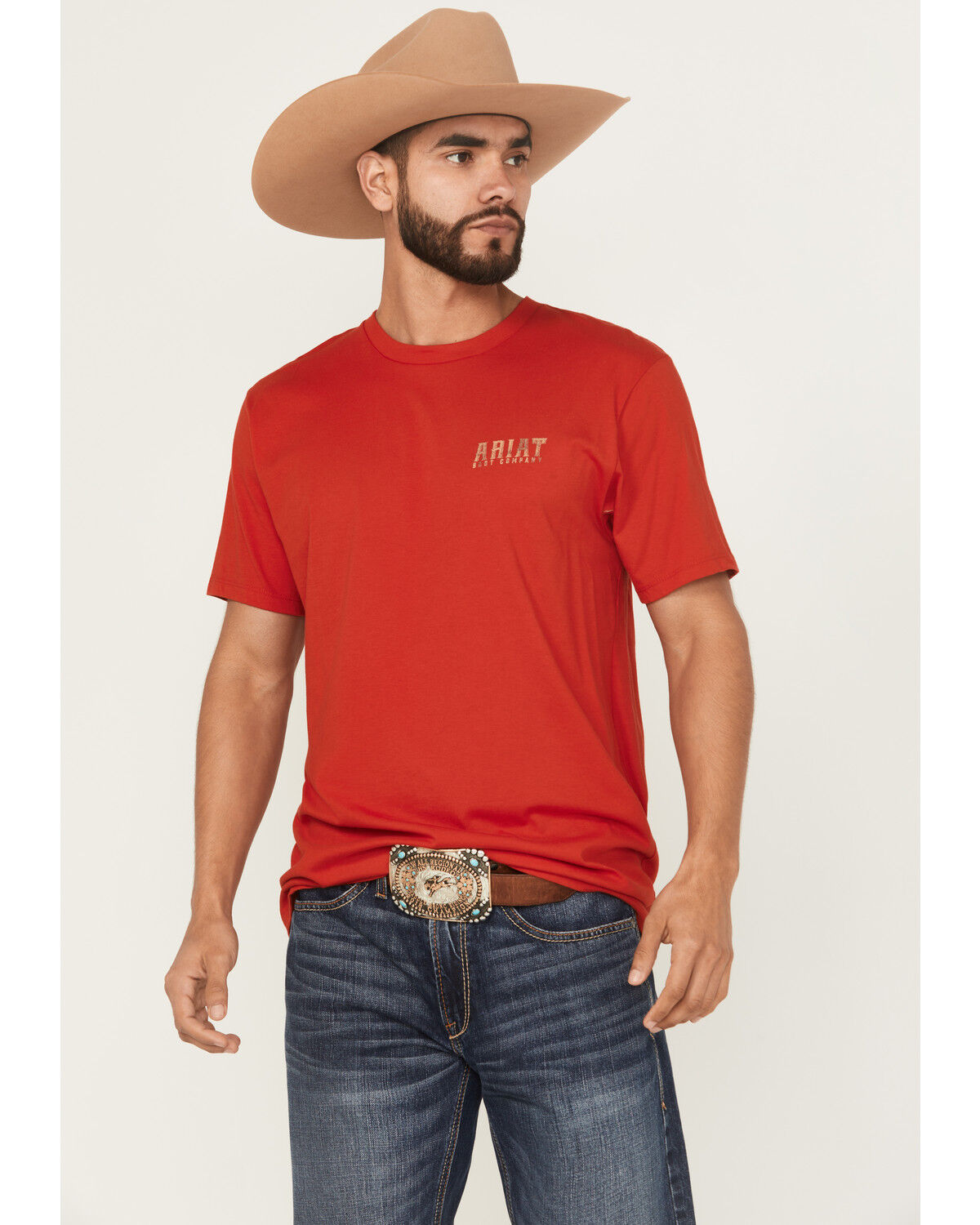 Image #2 - Ariat Men's Leather Shield Short Sleeve Graphic T-Shirt, Red, hi-res