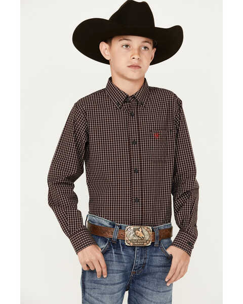 Image #1 - Ariat Boys' Small Pro Series Grid Plaid Print Long Sleeve Button-Down Western Shirt, Blue, hi-res