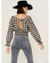 Image #2 - Beyond The Radar Women's Gingham Tie Back Smocked Blouse, Black, hi-res