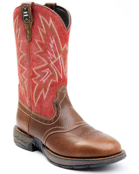 Brothers & Sons Men's Tonal Stitching Western Performance Boots - Round Toe, Red, hi-res