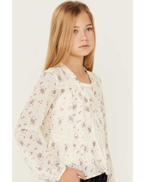 Image #2 - Self Esteem Girls' Floral Print Tie Front Cami Set - 2 Piece , Ivory, hi-res