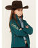 Hooey Girls' Southwestern Print Lined Softshell Jacket, Teal, hi-res