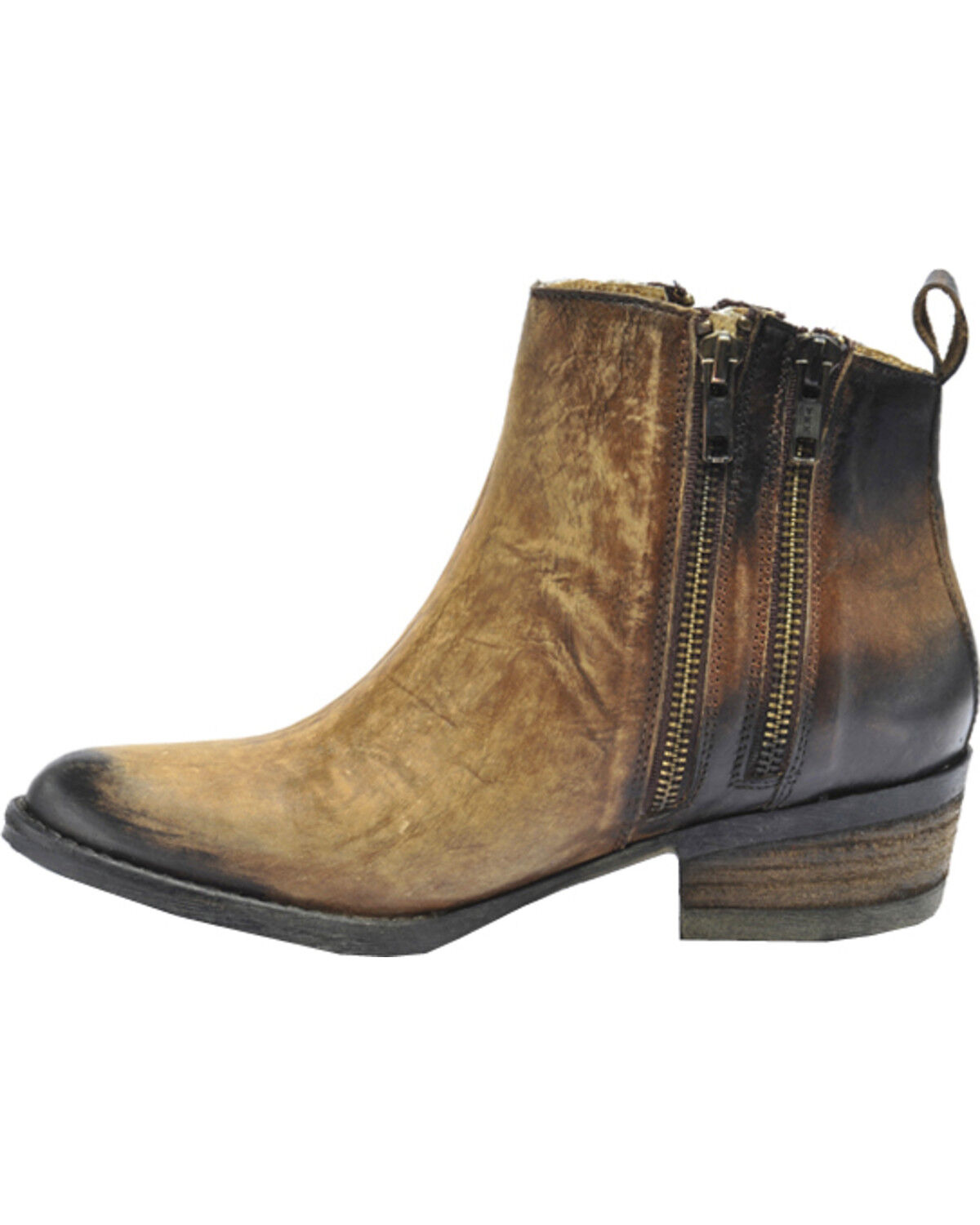 Image #2 - Circle G Burnished Double Zipper Booties - Round Toe, , hi-res