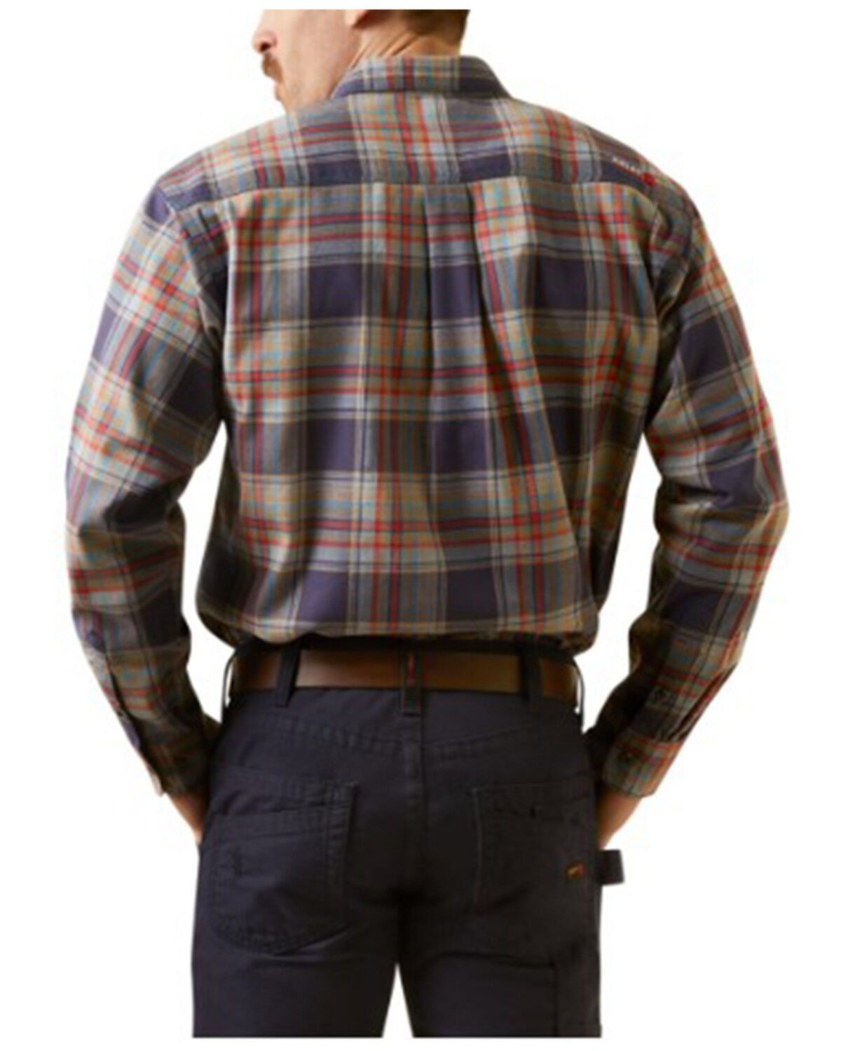Image #2 - Ariat Men's FR Kane Plaid Print Long Sleeve Button-Down Work Shirt, Navy, hi-res