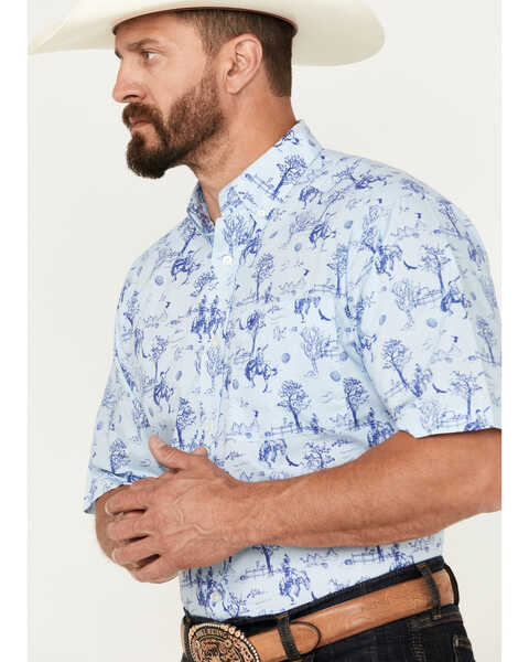 Ariat Men's Jonas Print Button-Down Short Sleeve Western Shirt, Light Blue, hi-res