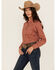 Image #2 - Ely Walker Women's Geo Print Long Sleeve Snap Stretch Western Shirt, Rust Copper, hi-res