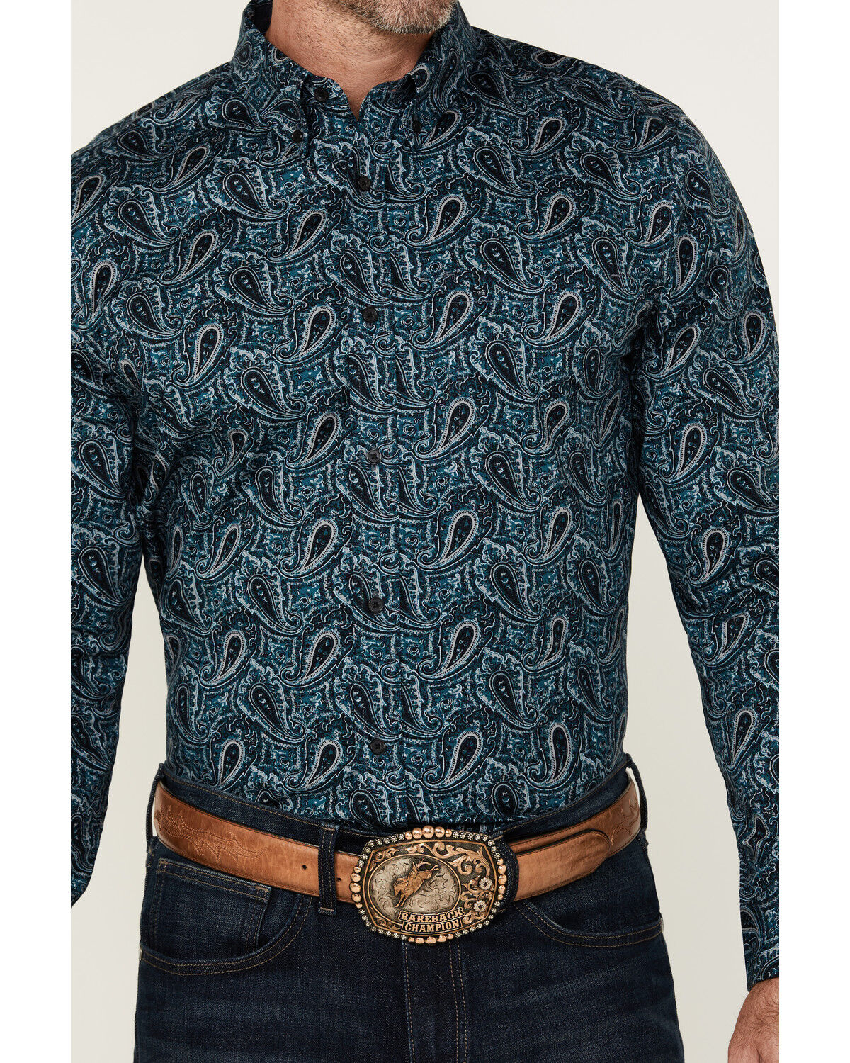 Image #3 - Cody James Men's Lasso Paisley Print Long Sleeve Button-Down Stretch Western Shirt - Big, Blue, hi-res