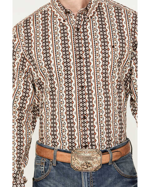 Image #3 - RANK 45® Men's Buckline Striped Long Sleeve Button-Down Western Shirt, Coffee, hi-res