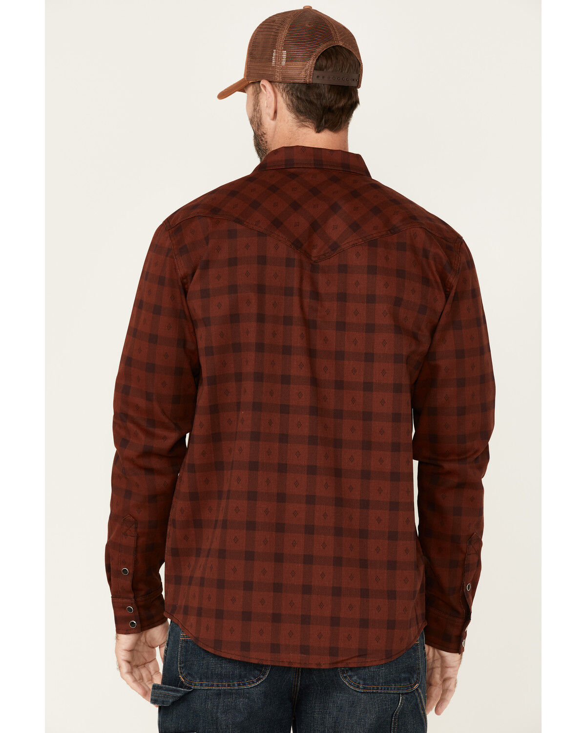 Image #4 - Cody James Men's FR Southwestern Plaid Print Long Sleeve Snap Work Shirt, Wine, hi-res