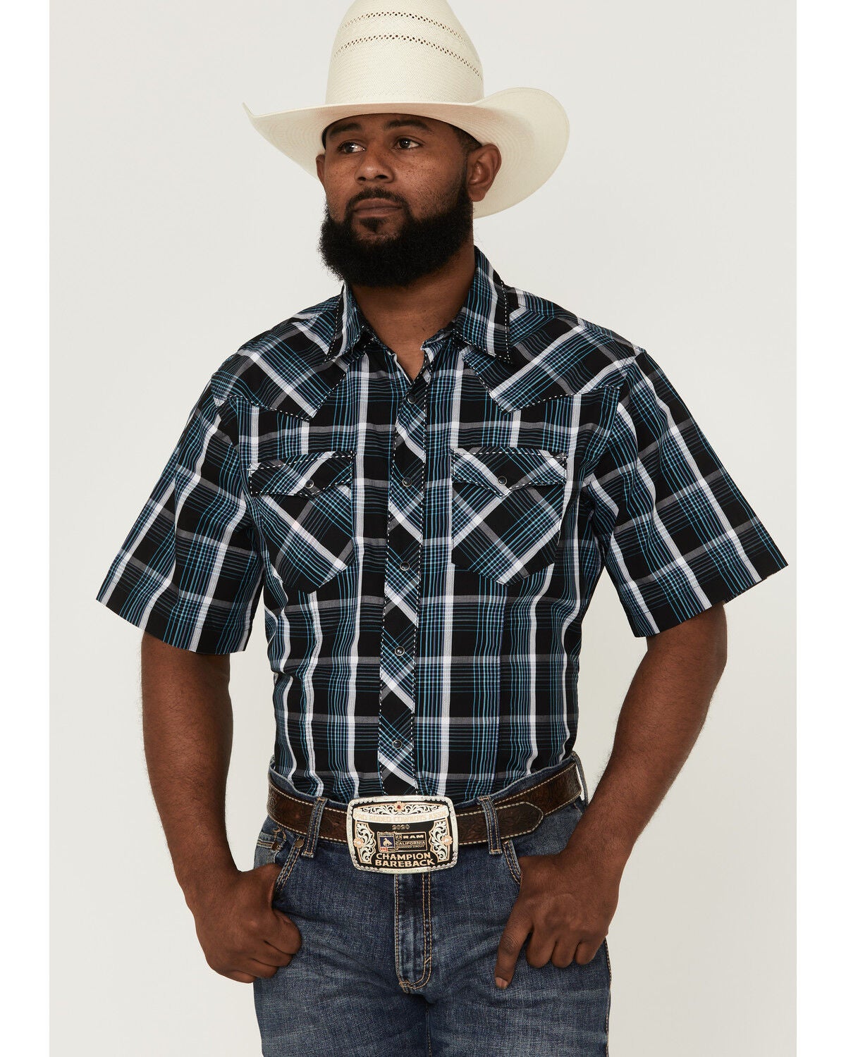 Wrangler Men's Black Plaid Short Sleeve 