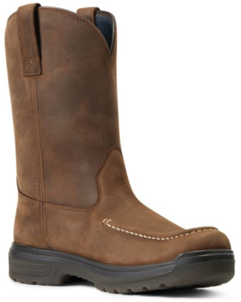 Ariat Men's Turbo Waterproof Western Work Boots - Soft Toe, Brown, hi-res