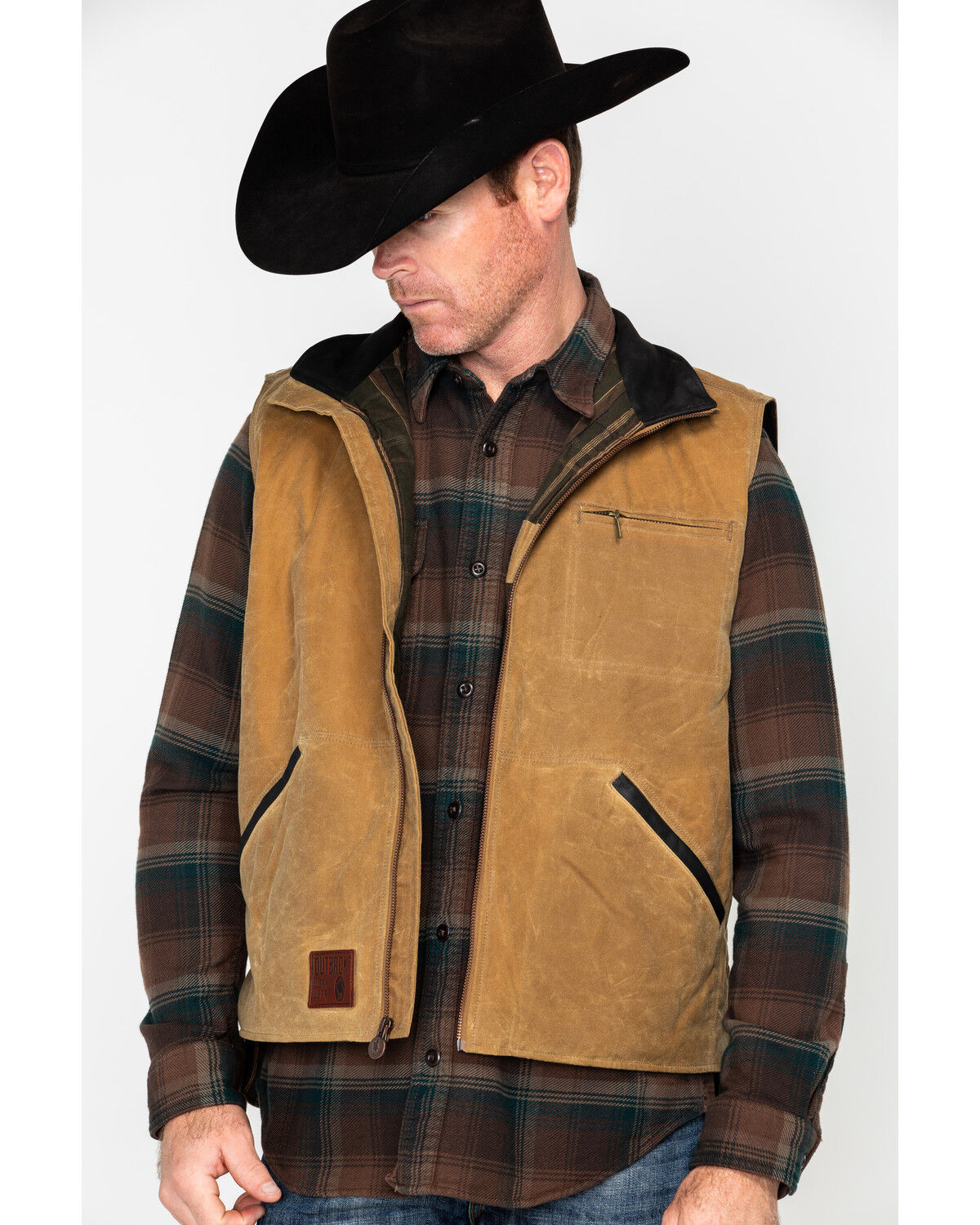 Image #4 - Outback Trading Co Men's Sawbuck Flannel Lined Oilskin Zip-Front Vest, Tan, hi-res