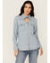 Image #1 - Blue B Women's Light Wash Studded Keyhole Long Sleeve Snap Denim Shirt, Blue, hi-res