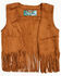 Image #1 - Fornia Girls' Whipstitch Fringe Faux Suede Vest, Camel, hi-res