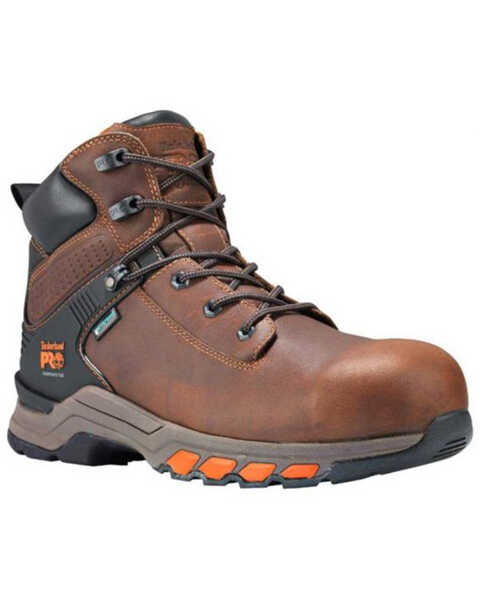 Image #1 - Timberland Men's Hypercharge Waterproof Lace-Up Work Boots - Composite Toe, Brown, hi-res