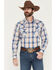 Image #1 - Ely Walker Men's Plaid Print Long Sleeve Pearl Snap Western Shirt, Navy, hi-res