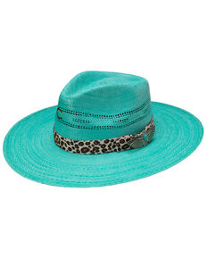 Charlie 1 Horse Women's Right Meow Bangora Straw Printed Western Hat , Turquoise, hi-res