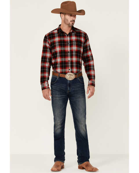 Image #2 - Gibson Men's Old School Plaid Long Sleeve Button Down Western Flannel Shirt , Red, hi-res
