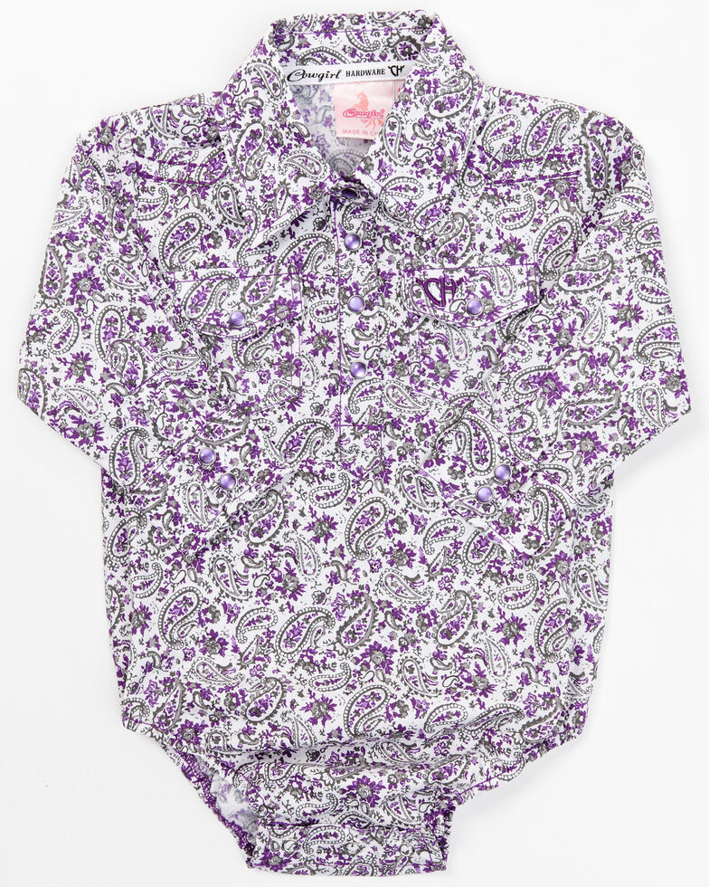 Cowboy Hardware Infant-Girls' Floral Print Long Sleeve Onesie, Purple, hi-res