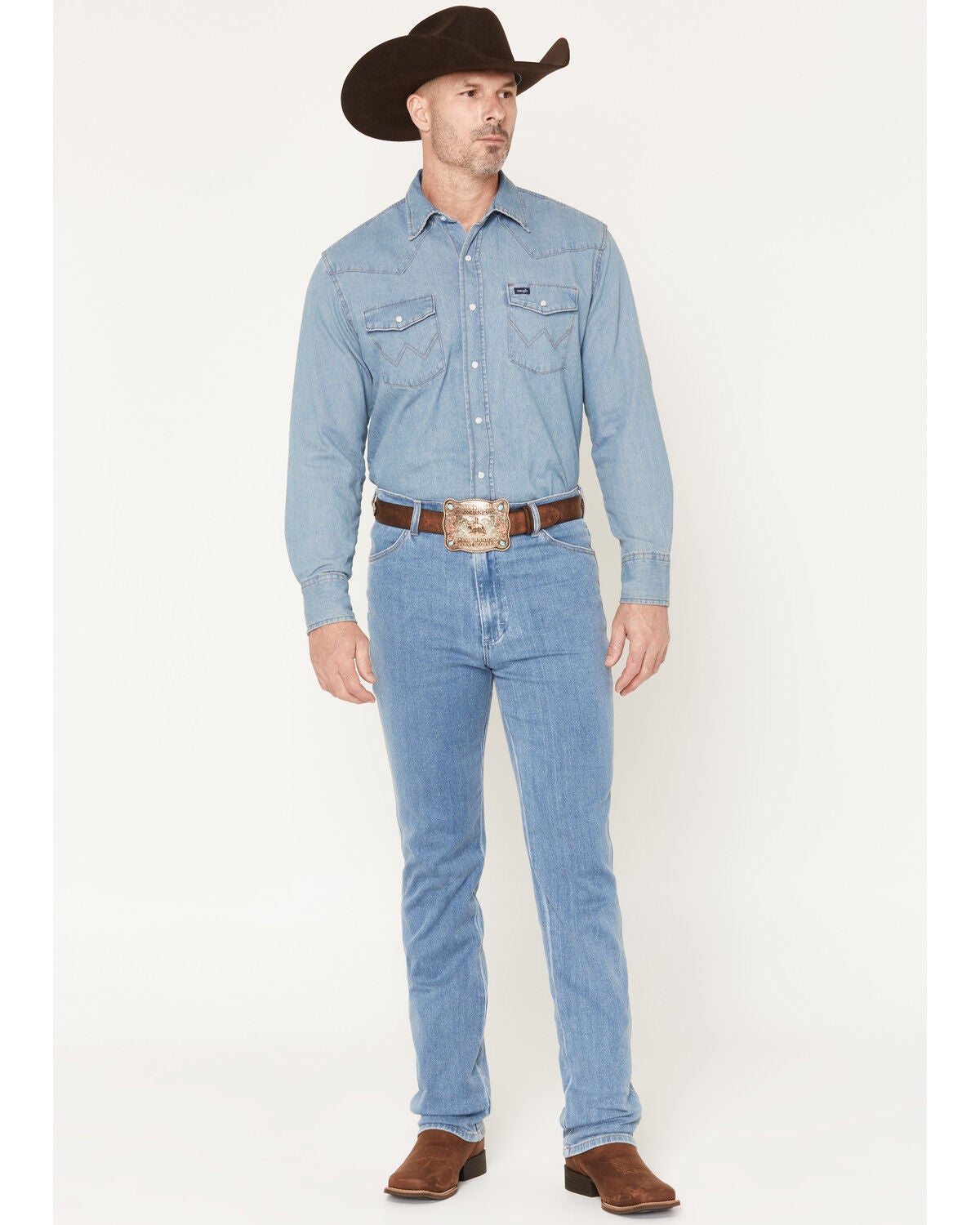 Wrangler Men's 13MWZ Tough Lite Medium Wash Cowboy Cut Straight Stretch Denim Jeans, Medium Wash, hi-res