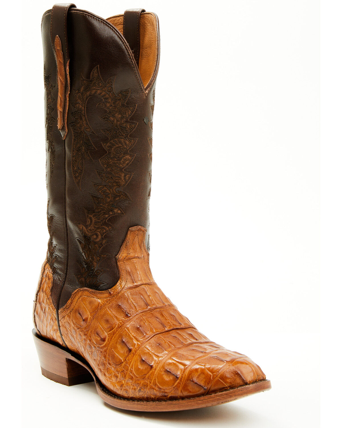 Image #1 - El Dorado Men's Exotic American Alligator Western Boots - Round Toe, Brass, hi-res