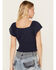 Image #4 - Idyllwind Women's Pointe Flutter Sleeve Smocked Top, Steel Blue, hi-res
