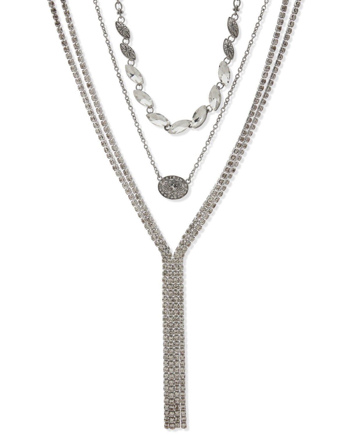 Lainey Wilson Women's 3 Row Stone Necklace, Silver, hi-res